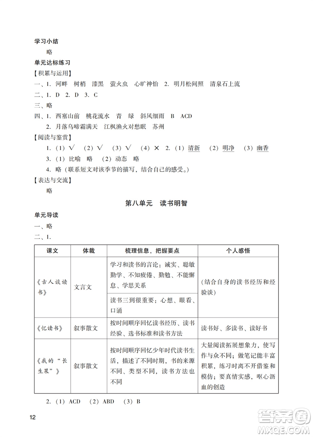 廣州出版社2023年秋陽光學(xué)業(yè)評價五年級語文上冊人教版參考答案