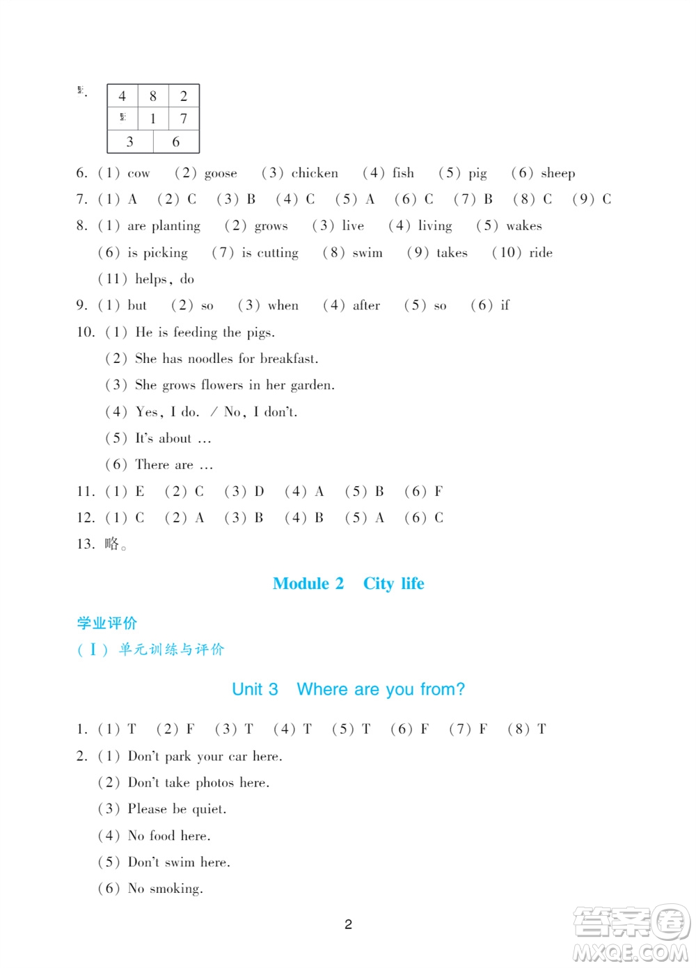 廣州出版社2023年秋陽光學(xué)業(yè)評價六年級英語上冊教科版參考答案