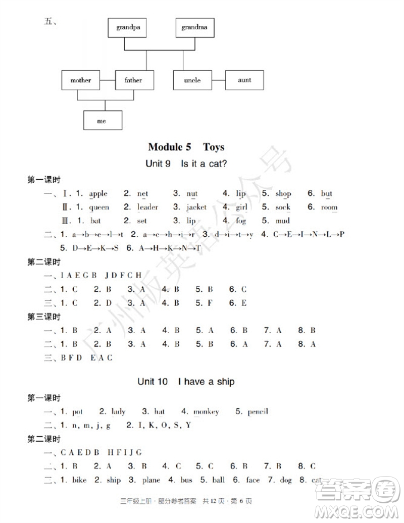 新世紀(jì)出版社2023年秋王牌英語小學(xué)英語雙基同步導(dǎo)學(xué)導(dǎo)練三年級(jí)上冊(cè)廣州版參考答案
