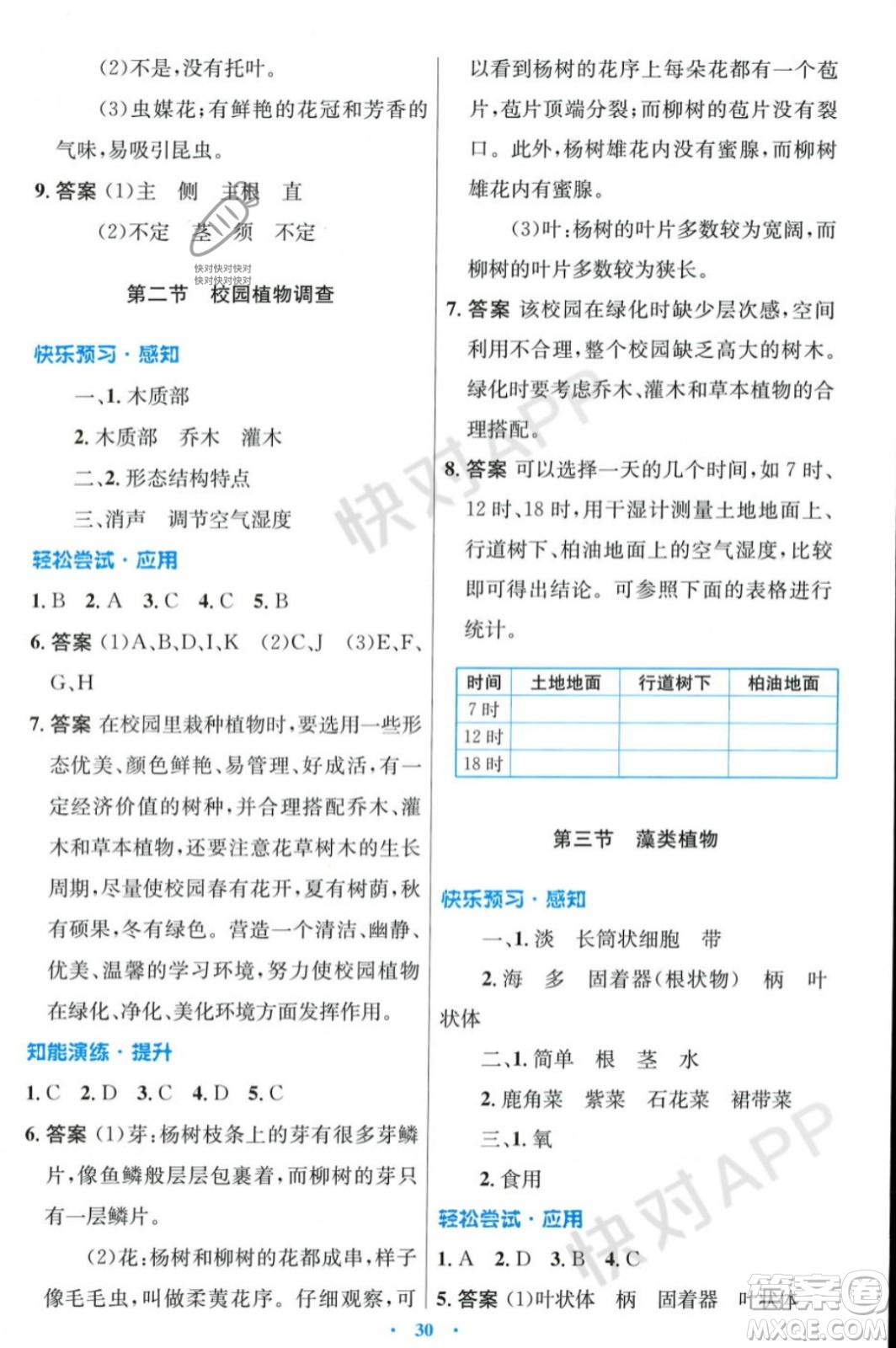 人民教育出版社2023年秋初中同步測控優(yōu)化設(shè)計(jì)七年級生物學(xué)上冊冀少版福建專版答案