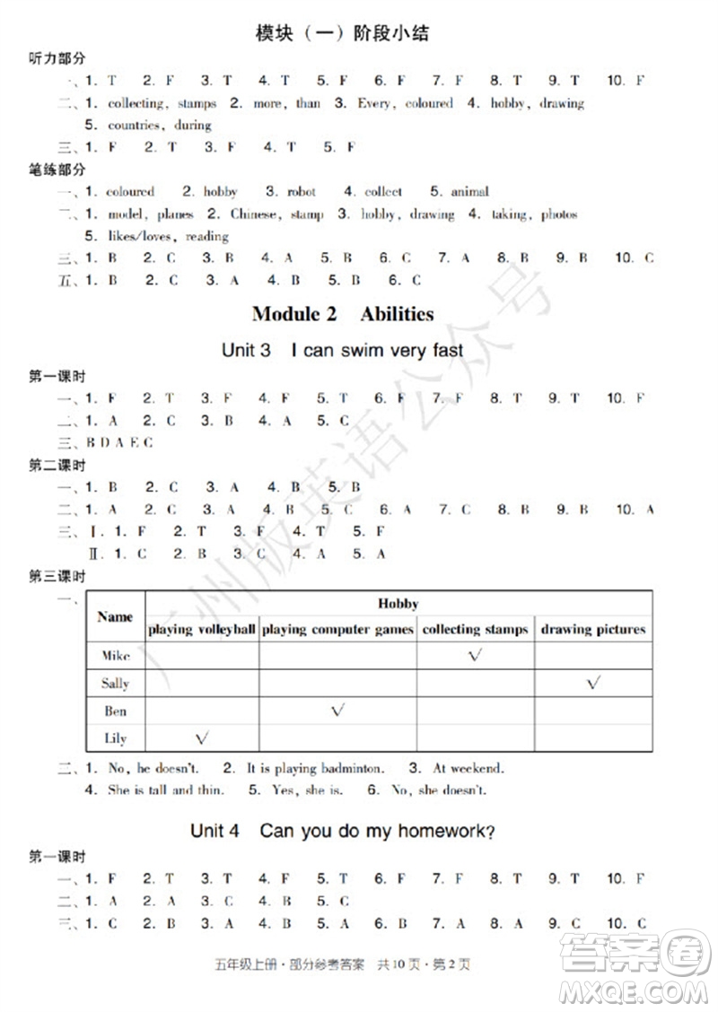 新世紀(jì)出版社2023年秋王牌英語(yǔ)小學(xué)英語(yǔ)雙基同步導(dǎo)學(xué)導(dǎo)練五年級(jí)上冊(cè)廣州版參考答案