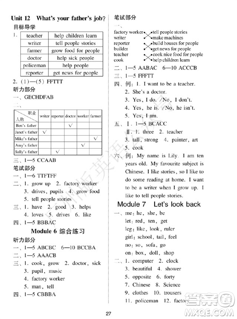 廣州出版社2023年秋小學(xué)英語(yǔ)目標(biāo)實(shí)施手冊(cè)四年級(jí)上冊(cè)廣州教科版參考答案