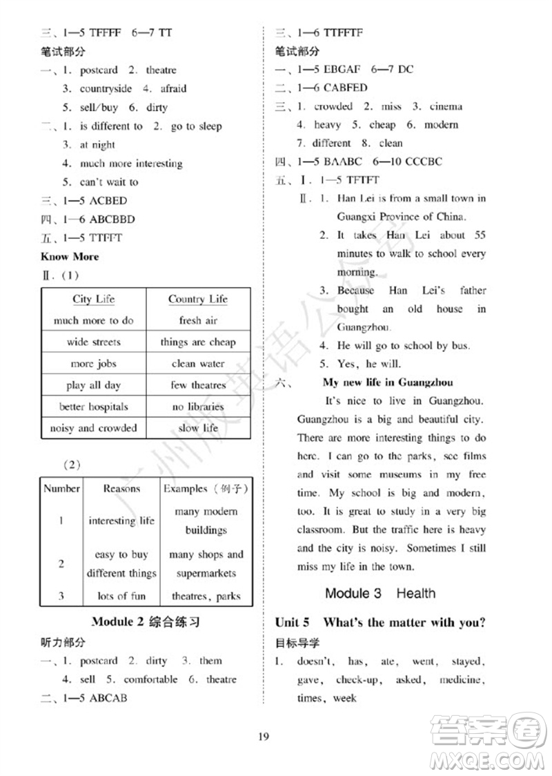 廣州出版社2023年秋小學(xué)英語目標(biāo)實(shí)施手冊六年級上冊廣州教科版參考答案