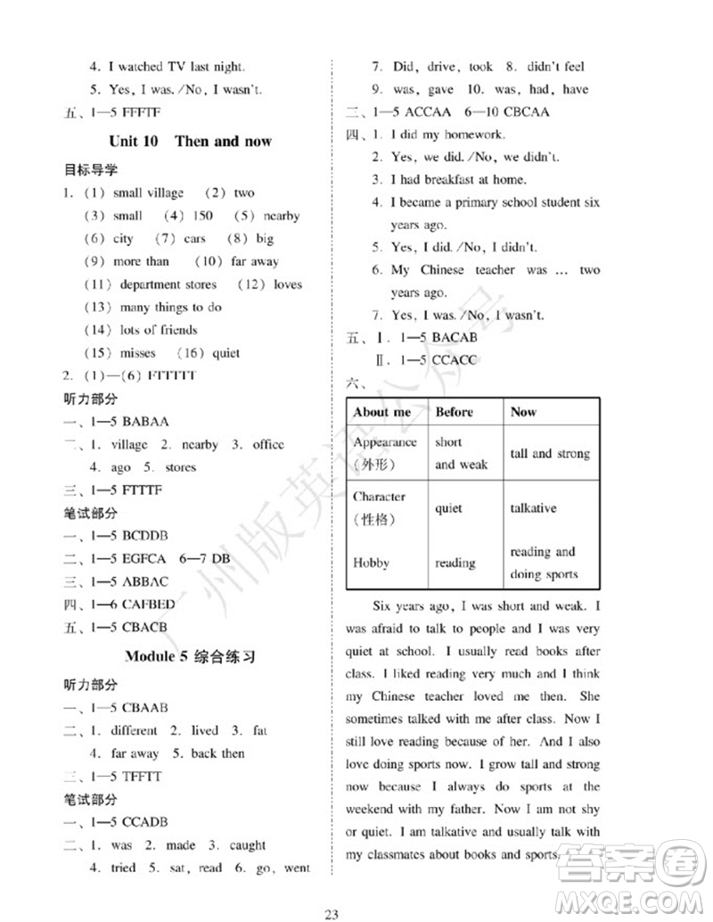 廣州出版社2023年秋小學(xué)英語目標(biāo)實(shí)施手冊六年級上冊廣州教科版參考答案
