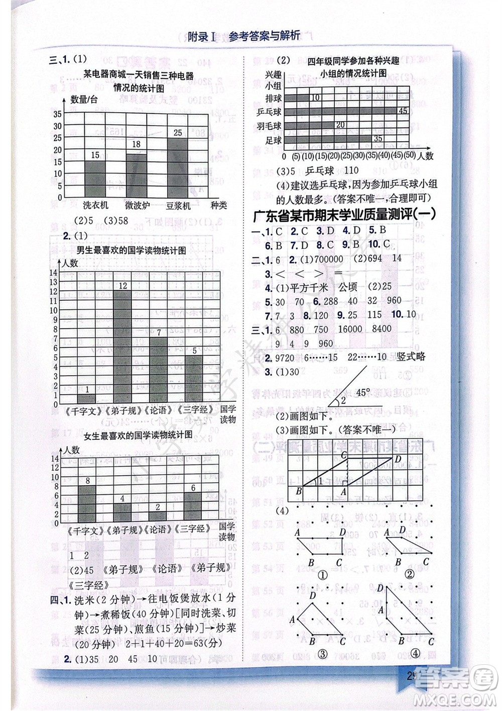 龍門書局2023年秋黃岡小狀元作業(yè)本四年級(jí)數(shù)學(xué)上冊(cè)人教版廣東專版參考答案