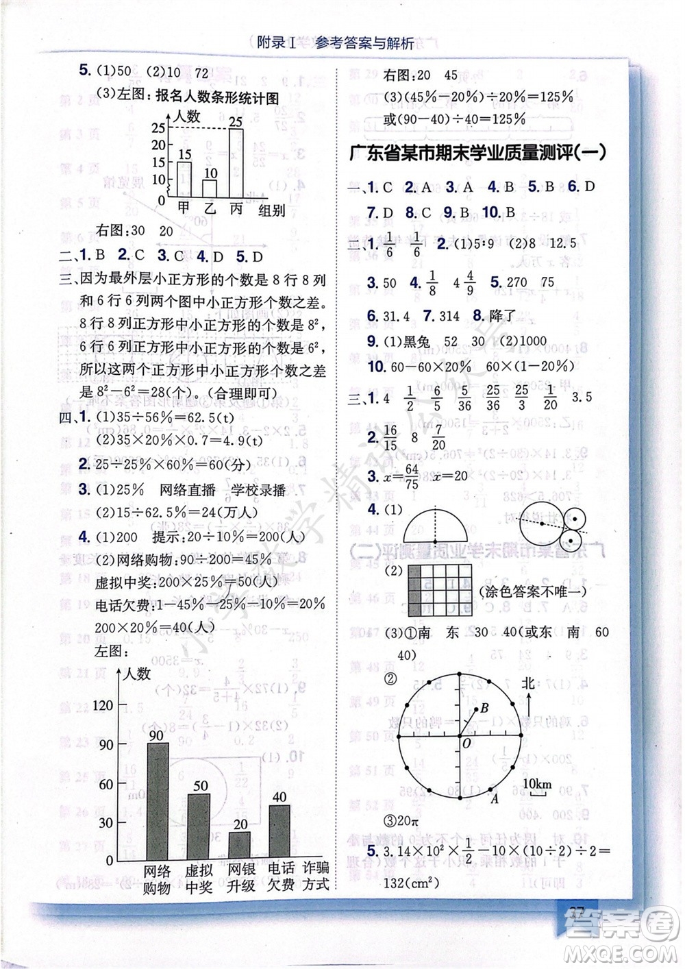 龍門書局2023年秋黃岡小狀元作業(yè)本六年級數(shù)學(xué)上冊人教版廣東專版參考答案