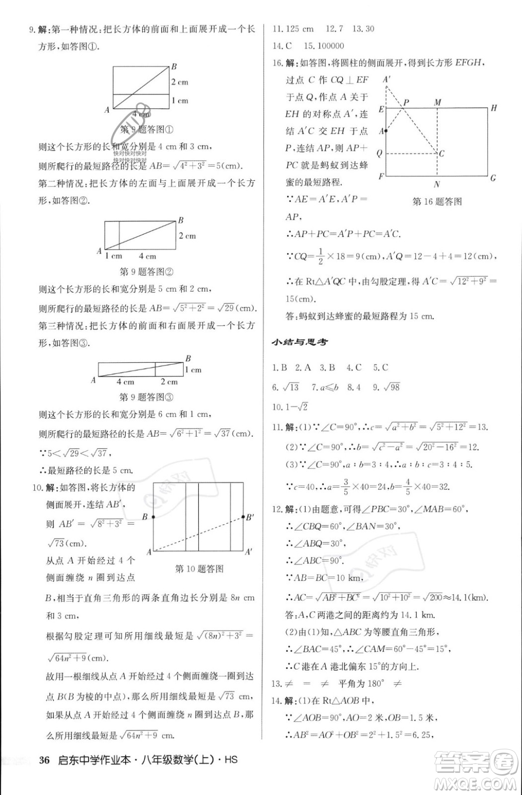 龍門書局2023年秋啟東中學作業(yè)本八年級數(shù)學上冊華師大版答案