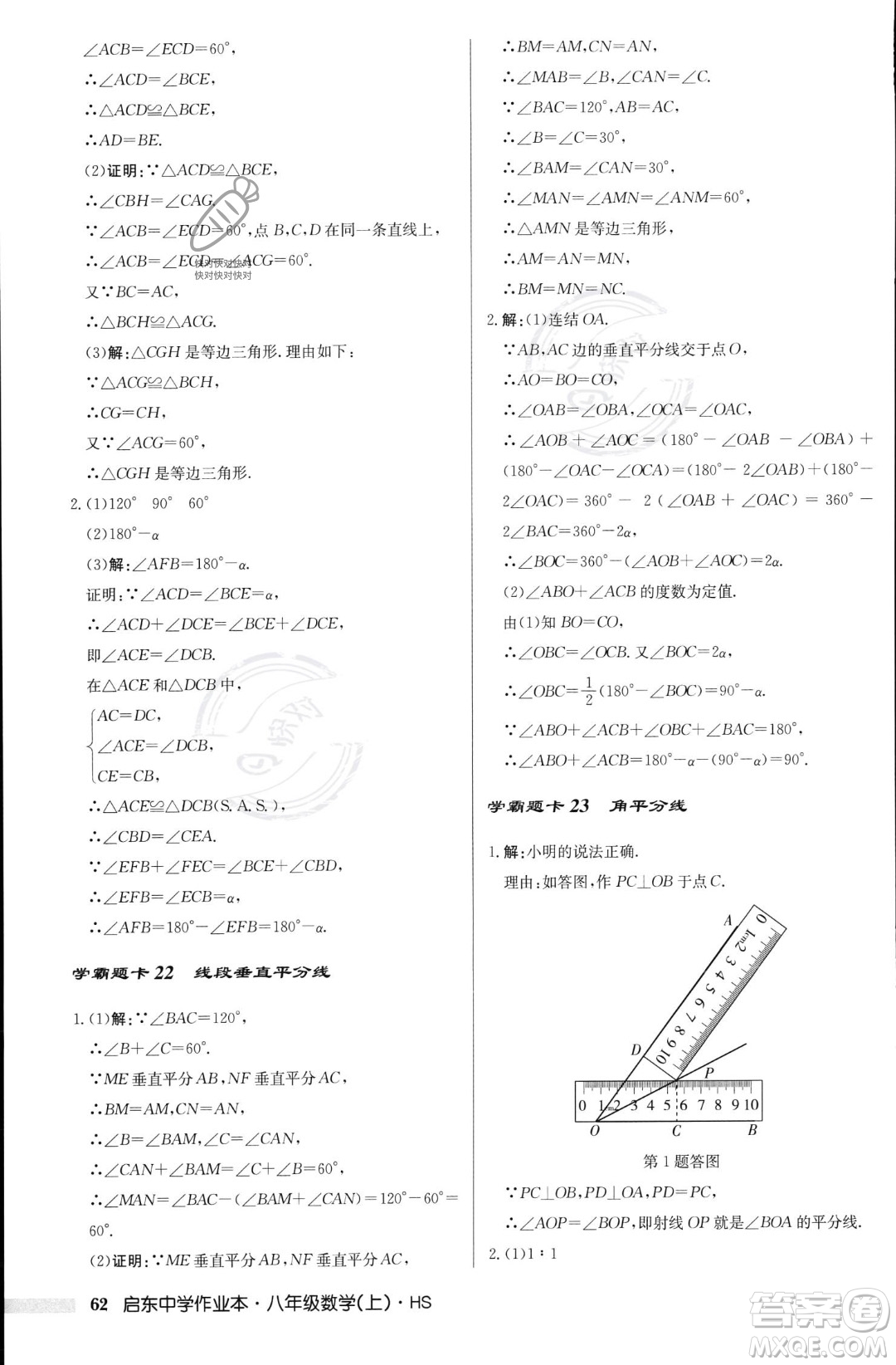 龍門書局2023年秋啟東中學作業(yè)本八年級數(shù)學上冊華師大版答案