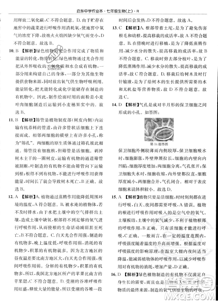 龍門書局2023年秋啟東中學作業(yè)本七年級生物上冊人教版答案