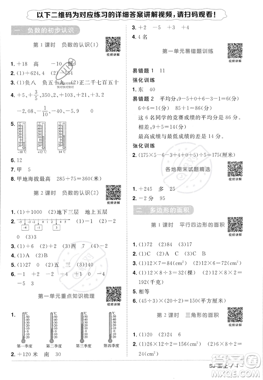 江西教育出版社2023年秋陽光同學課時優(yōu)化作業(yè)五年級數(shù)學上冊蘇教版答案