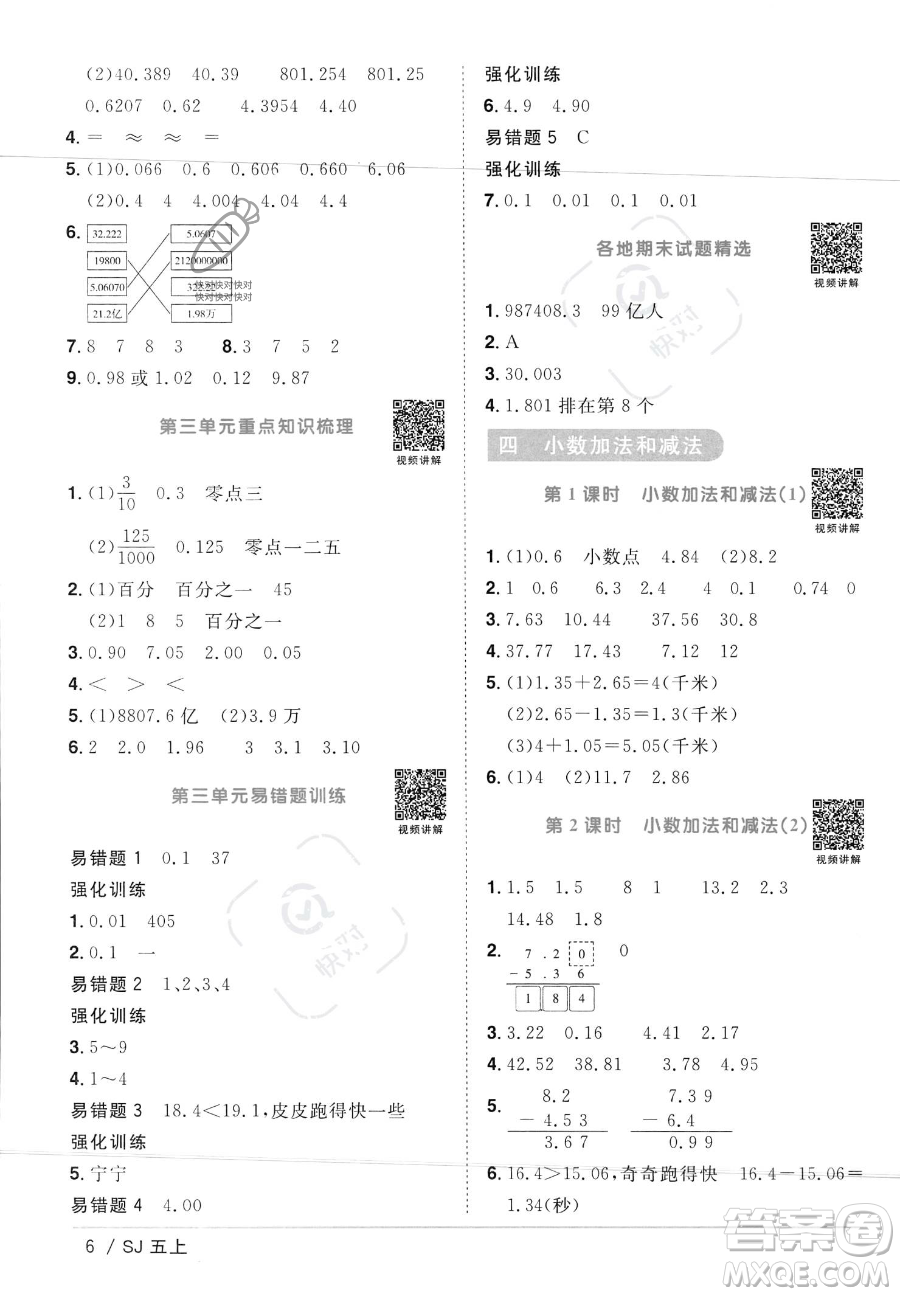 江西教育出版社2023年秋陽光同學課時優(yōu)化作業(yè)五年級數(shù)學上冊蘇教版答案