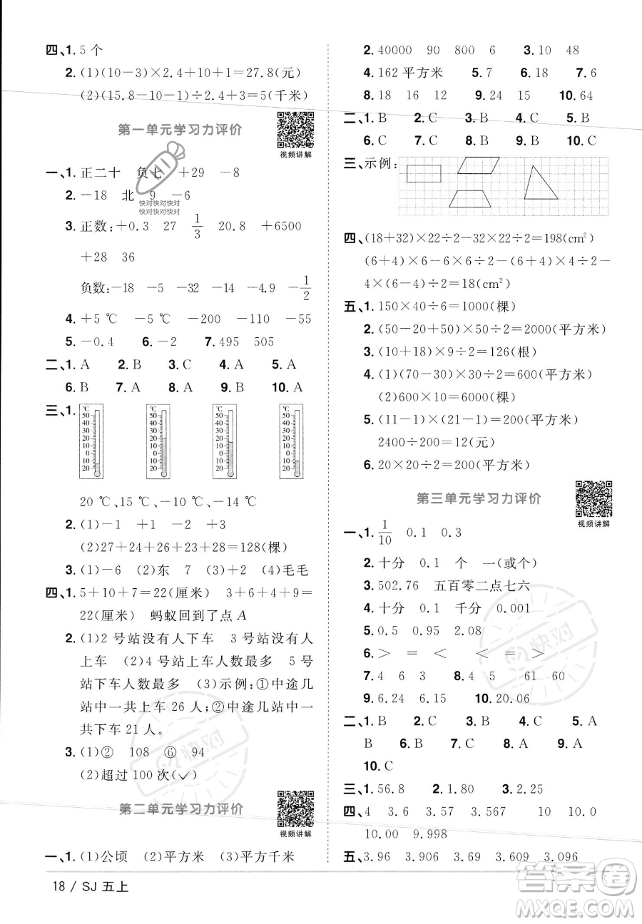 江西教育出版社2023年秋陽光同學課時優(yōu)化作業(yè)五年級數(shù)學上冊蘇教版答案