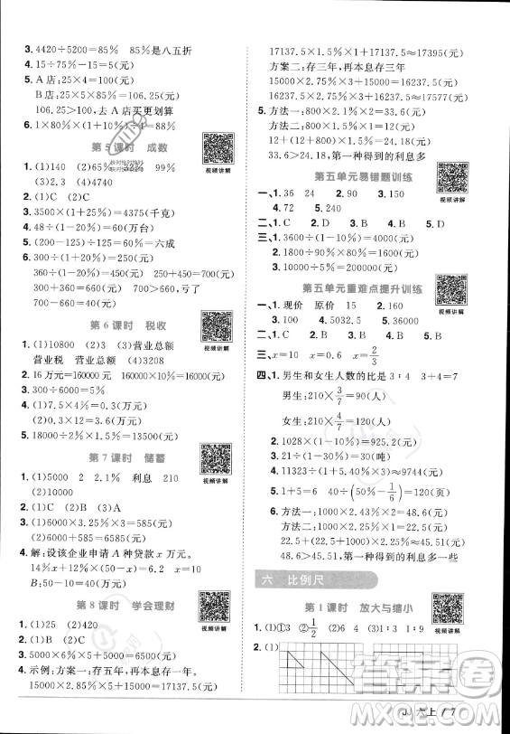江西教育出版社2023年秋陽光同學(xué)課時(shí)優(yōu)化作業(yè)六年級(jí)數(shù)學(xué)上冊(cè)冀教版答案