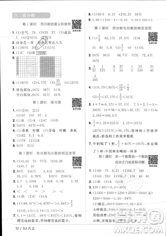 江西教育出版社2023年秋陽光同學(xué)課時(shí)優(yōu)化作業(yè)六年級數(shù)學(xué)上冊蘇教版答案