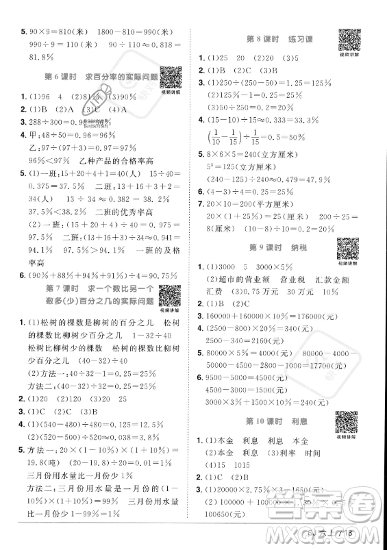 江西教育出版社2023年秋陽光同學(xué)課時(shí)優(yōu)化作業(yè)六年級數(shù)學(xué)上冊蘇教版答案