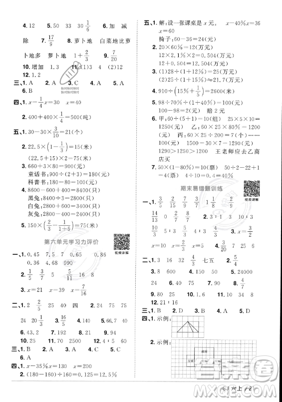 江西教育出版社2023年秋陽光同學(xué)課時(shí)優(yōu)化作業(yè)六年級數(shù)學(xué)上冊蘇教版答案