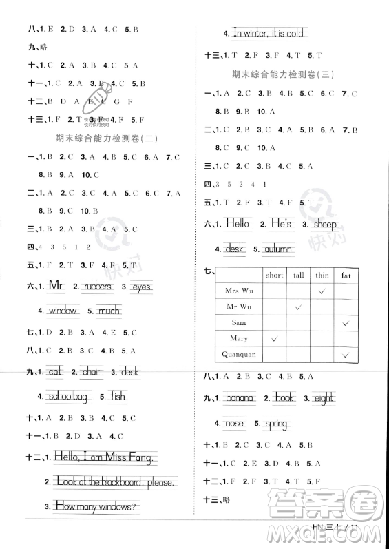 江西教育出版社2023年秋陽光同學(xué)課時優(yōu)化作業(yè)三年級英語上冊滬教牛津版版答案
