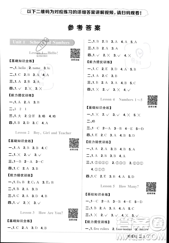 江西教育出版社2023年秋陽光同學(xué)課時優(yōu)化作業(yè)三年級英語上冊冀教版答案