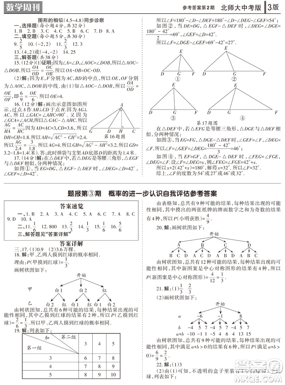 2023年秋學(xué)習(xí)方法報數(shù)學(xué)周刊九年級上冊北師大版中考專版第2期參考答案