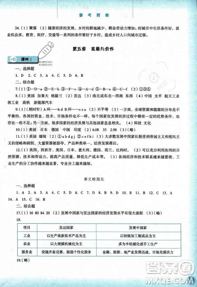 河北人民出版社2023年秋同步訓(xùn)練七年級地理上冊人教版答案