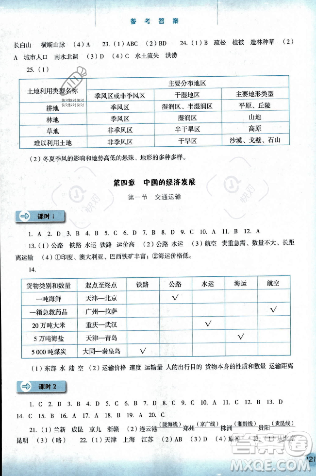 河北人民出版社2023年秋同步訓(xùn)練八年級地理上冊人教版答案