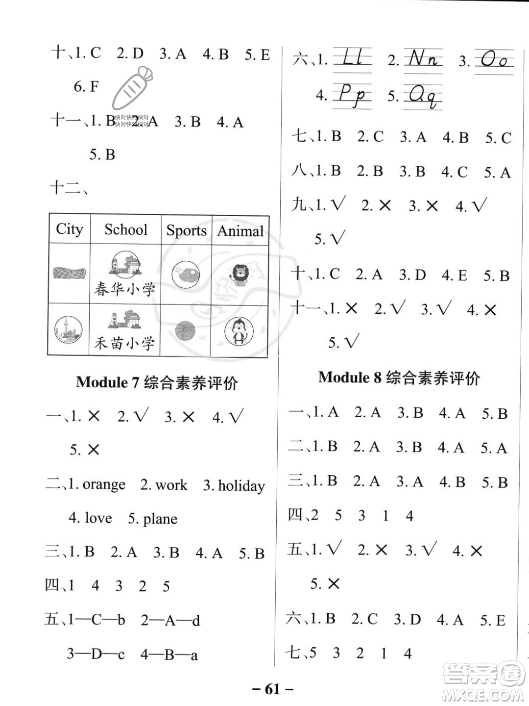 遼寧教育出版社2023年秋PASS小學(xué)學(xué)霸作業(yè)本二年級英語上冊外研版一起點答案