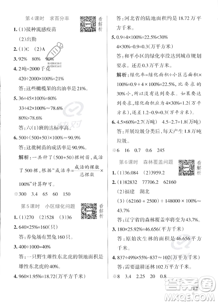 遼寧教育出版社2023年秋PASS小學(xué)學(xué)霸作業(yè)本六年級(jí)數(shù)學(xué)上冊(cè)冀教版答案