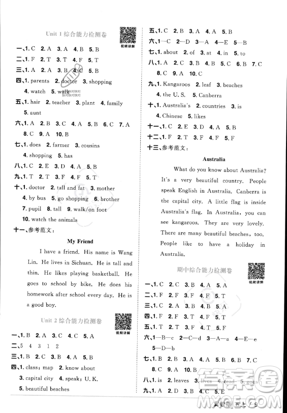 江西教育出版社2023年秋陽光同學課時優(yōu)化作業(yè)五年級英語上冊冀教版答案