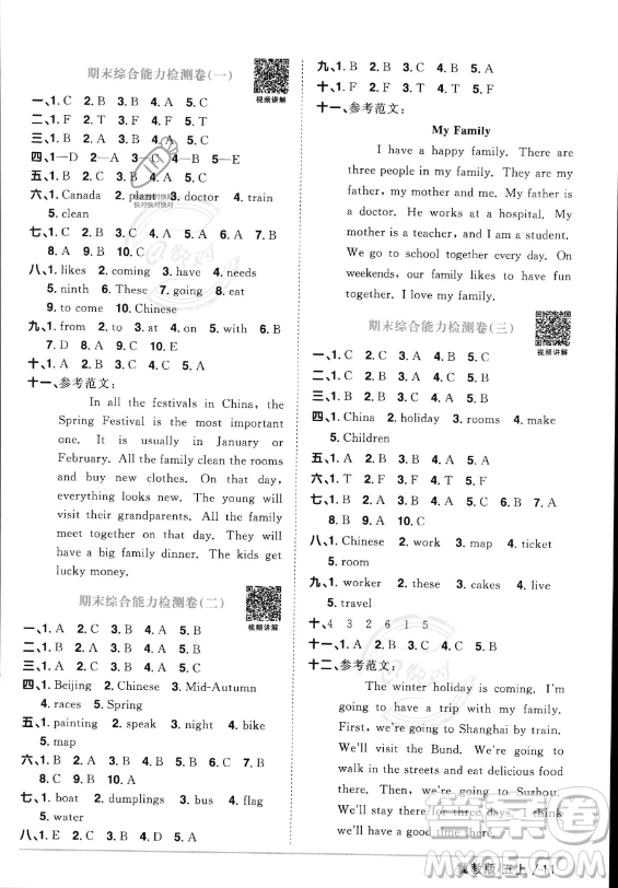 江西教育出版社2023年秋陽光同學課時優(yōu)化作業(yè)五年級英語上冊冀教版答案