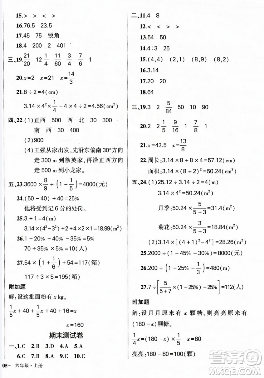 長(zhǎng)江出版社2023年秋狀元成才路創(chuàng)優(yōu)作業(yè)100分六年級(jí)數(shù)學(xué)上冊(cè)人教版答案