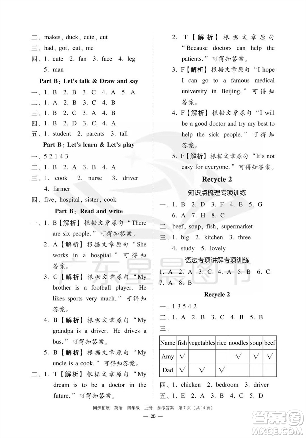 華南理工大學(xué)出版社2023年秋同步拓展四年級(jí)英語上冊人教版中山專版參考答案