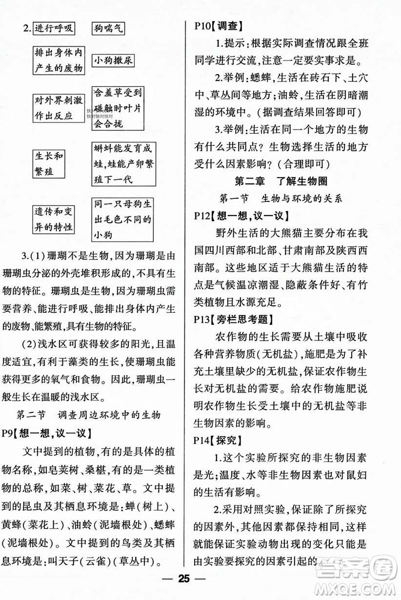 吉林教育出版社2023年秋狀元成才路創(chuàng)優(yōu)作業(yè)七年級(jí)生物上冊(cè)人教版答案