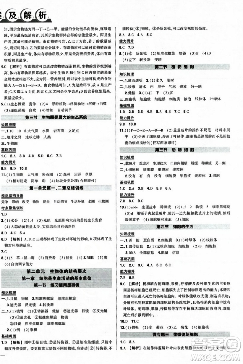 吉林教育出版社2023年秋狀元成才路創(chuàng)優(yōu)作業(yè)七年級(jí)生物上冊(cè)人教版答案