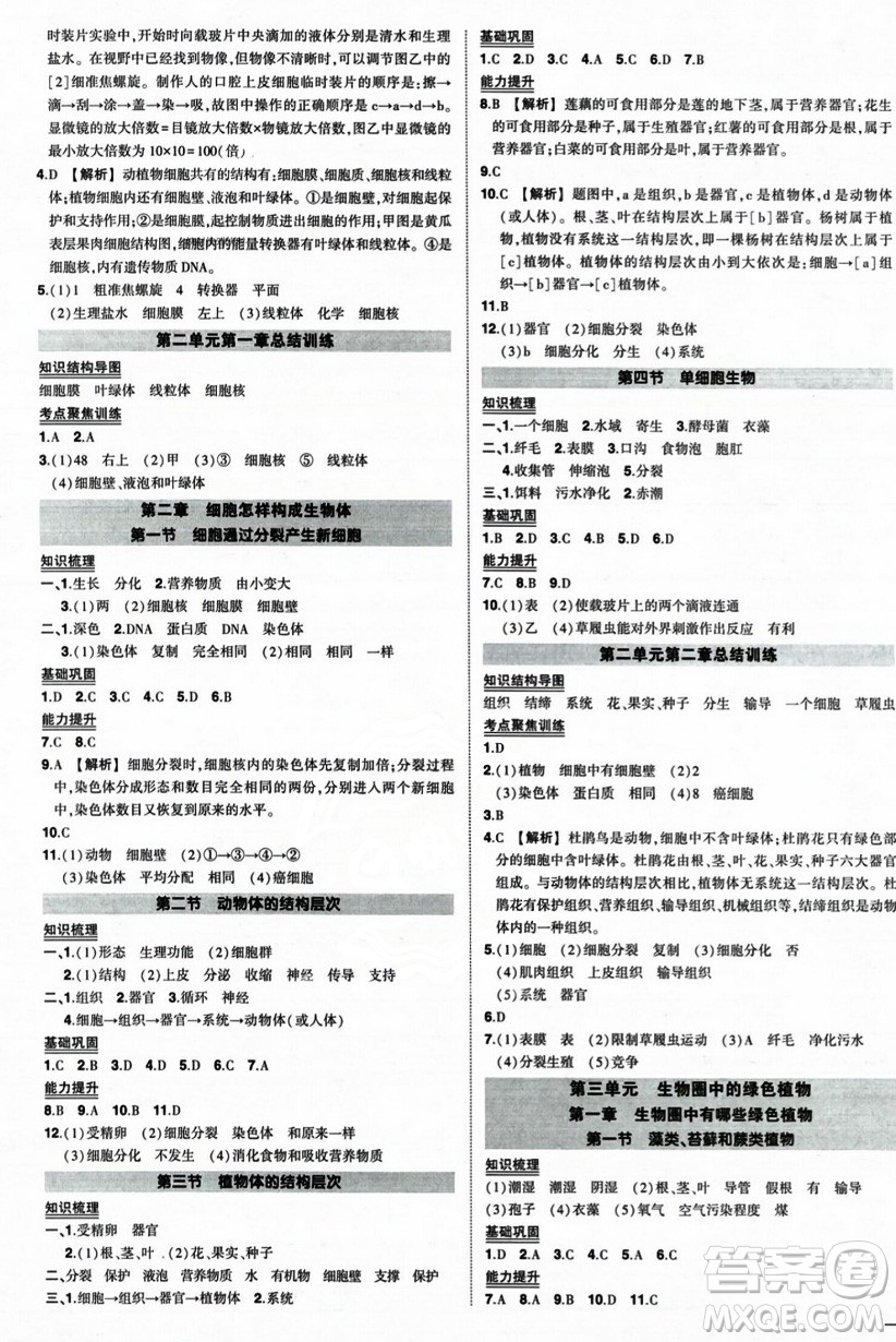 吉林教育出版社2023年秋狀元成才路創(chuàng)優(yōu)作業(yè)七年級(jí)生物上冊(cè)人教版答案