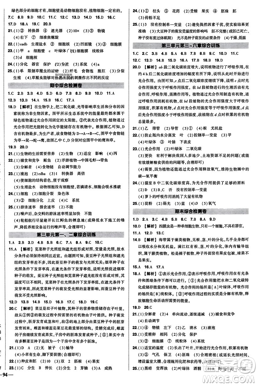 吉林教育出版社2023年秋狀元成才路創(chuàng)優(yōu)作業(yè)七年級(jí)生物上冊(cè)人教版答案