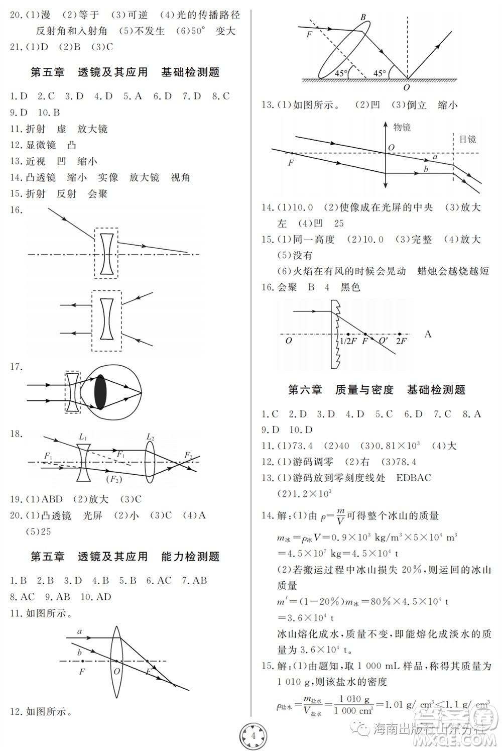 山東人民出版社2023年秋同步練習(xí)冊分層檢測卷八年級物理上冊人教版參考答案