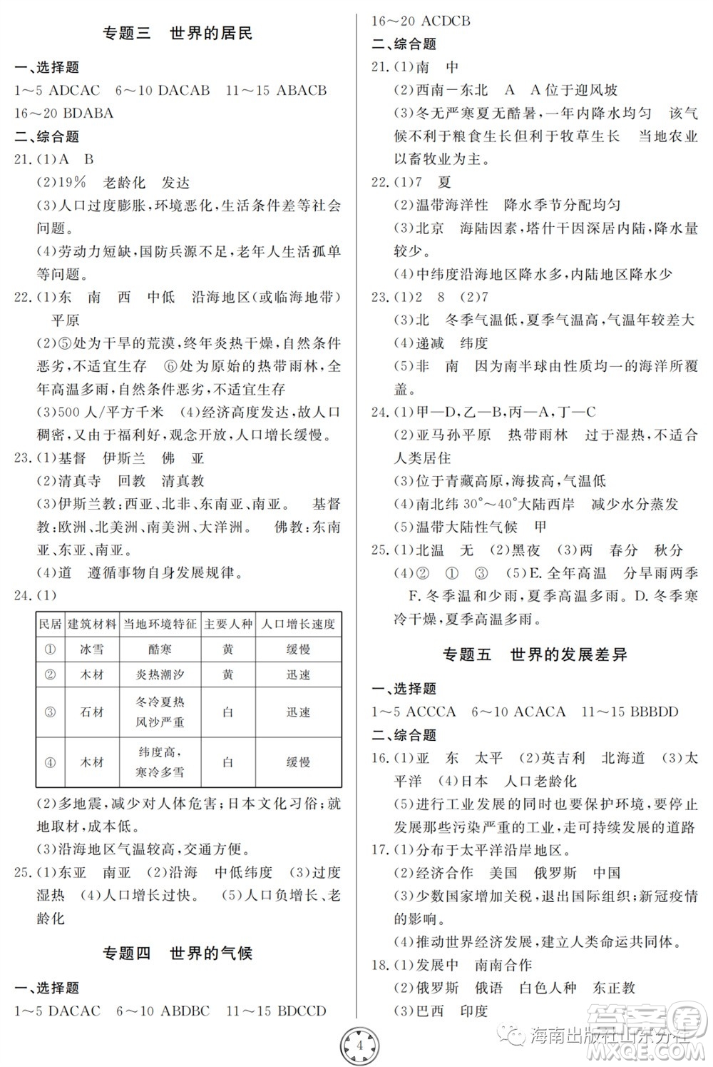 山東人民出版社2023年秋同步練習(xí)冊(cè)分層檢測(cè)卷七年級(jí)地理上冊(cè)人教版參考答案