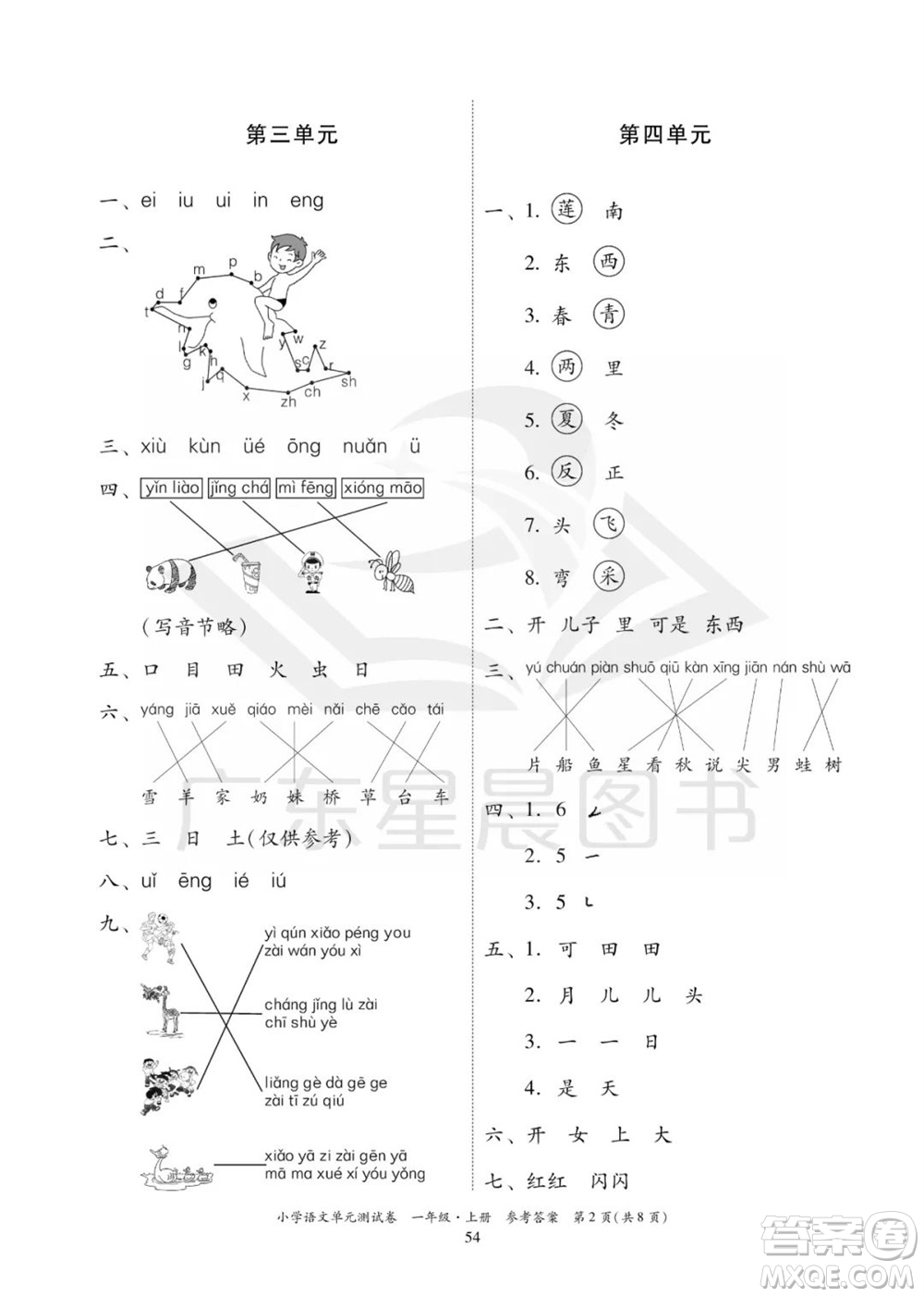 華南理工大學(xué)出版社2023年秋小學(xué)語文單元測試卷一年級上冊統(tǒng)編版參考答案