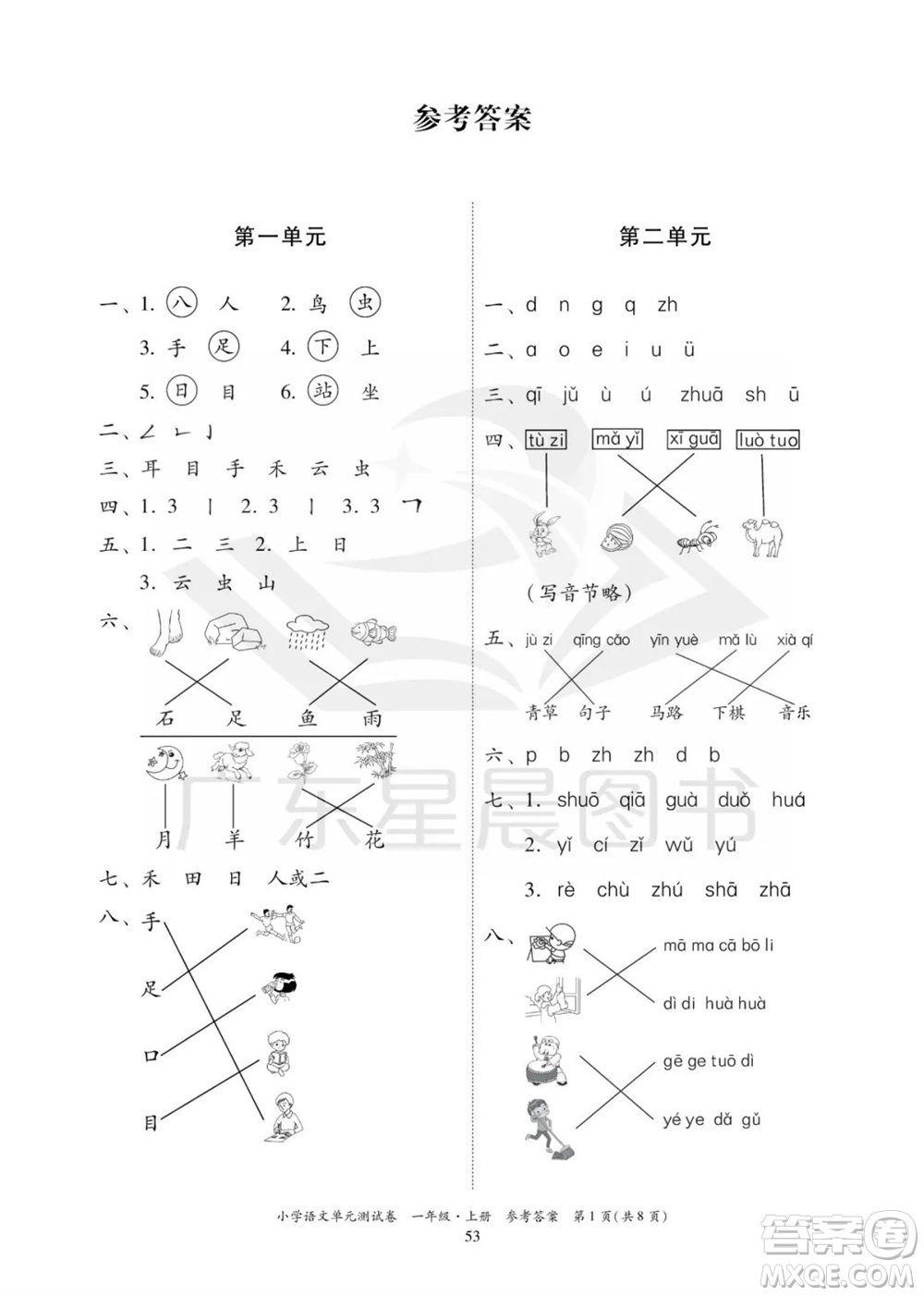 華南理工大學(xué)出版社2023年秋小學(xué)語文單元測試卷一年級上冊統(tǒng)編版參考答案