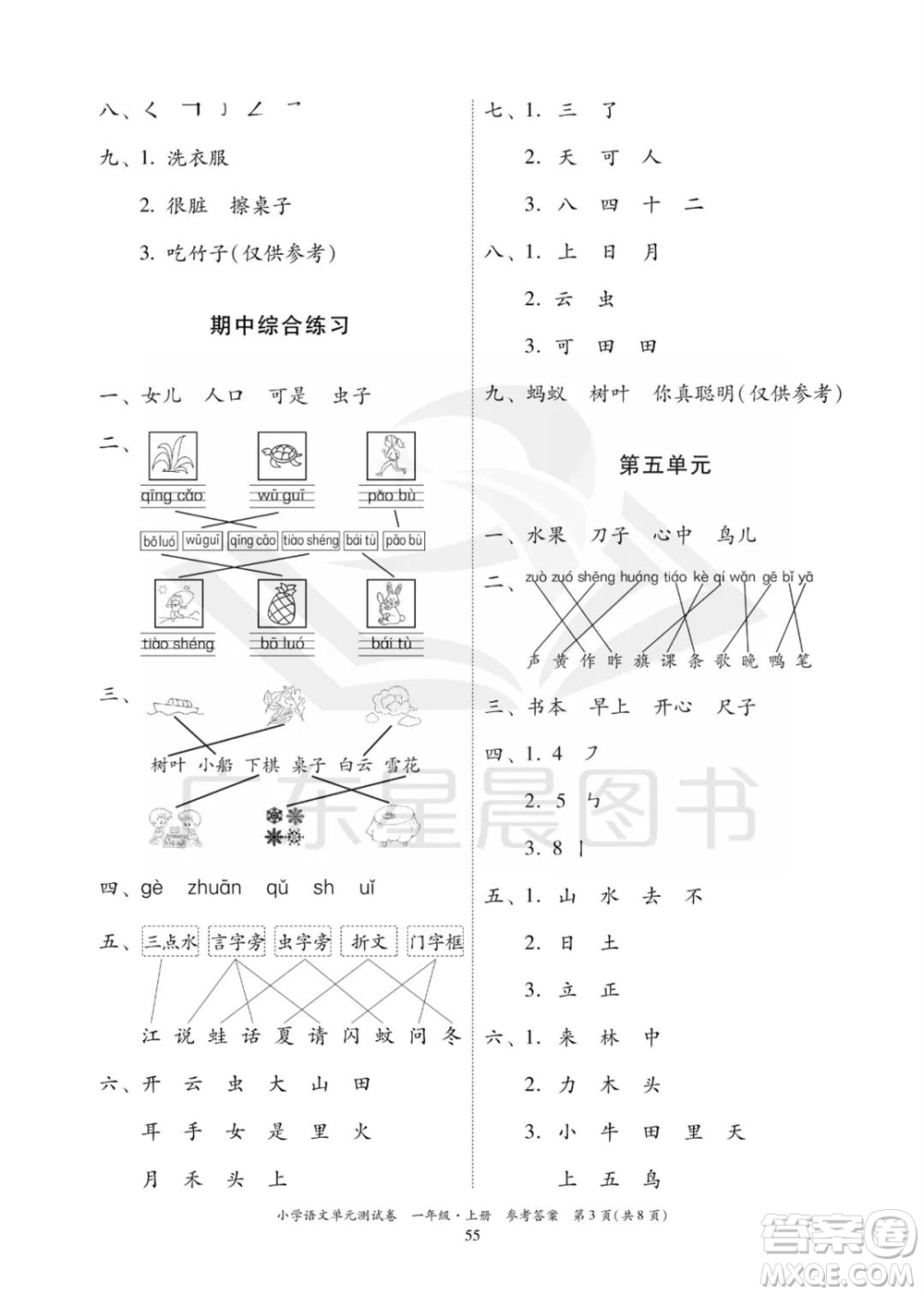 華南理工大學(xué)出版社2023年秋小學(xué)語文單元測試卷一年級上冊統(tǒng)編版參考答案