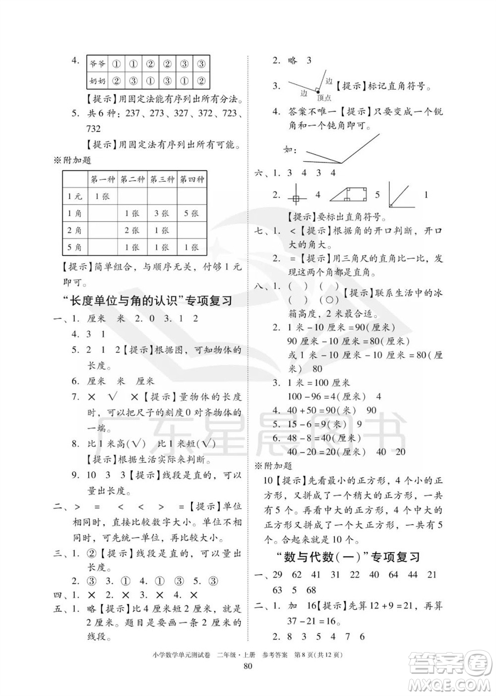 華南理工大學(xué)出版社2023年秋小學(xué)數(shù)學(xué)單元測(cè)試卷二年級(jí)上冊(cè)人教版參考答案