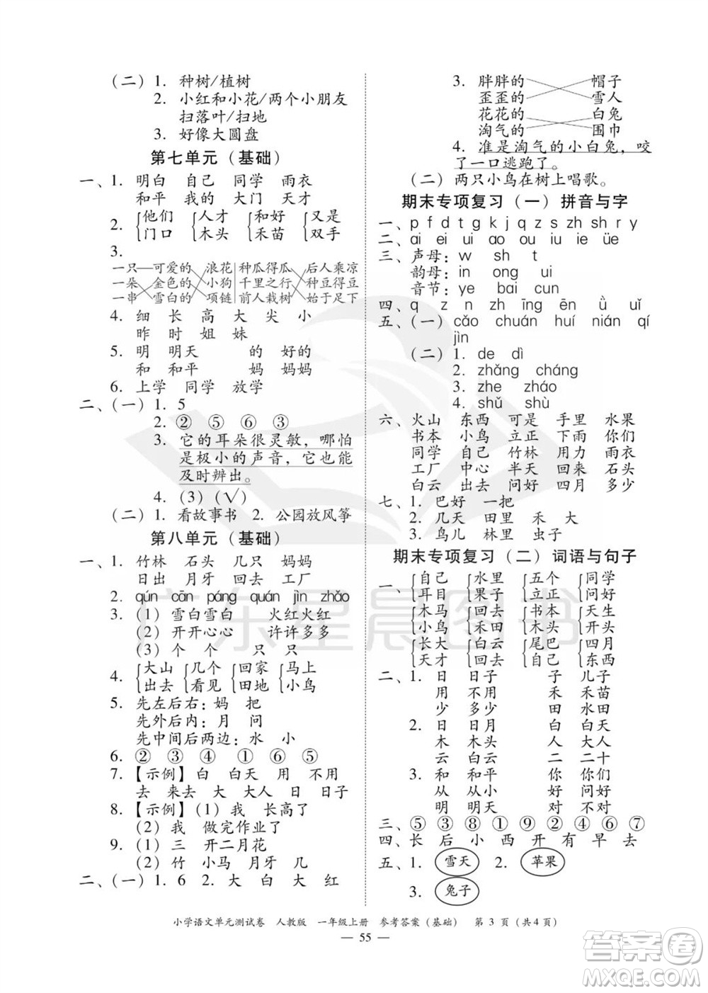 廣東人民出版社2023年秋小學(xué)語(yǔ)文單元測(cè)試卷一年級(jí)上冊(cè)人教版佛山專版參考答案