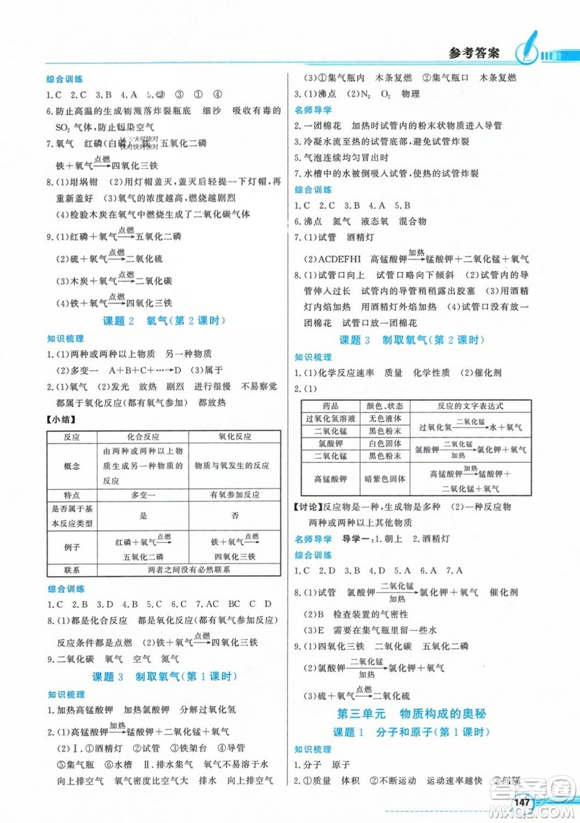 人民教育出版社2023年秋同步導學與優(yōu)化訓練九年級化學上冊人教版答案