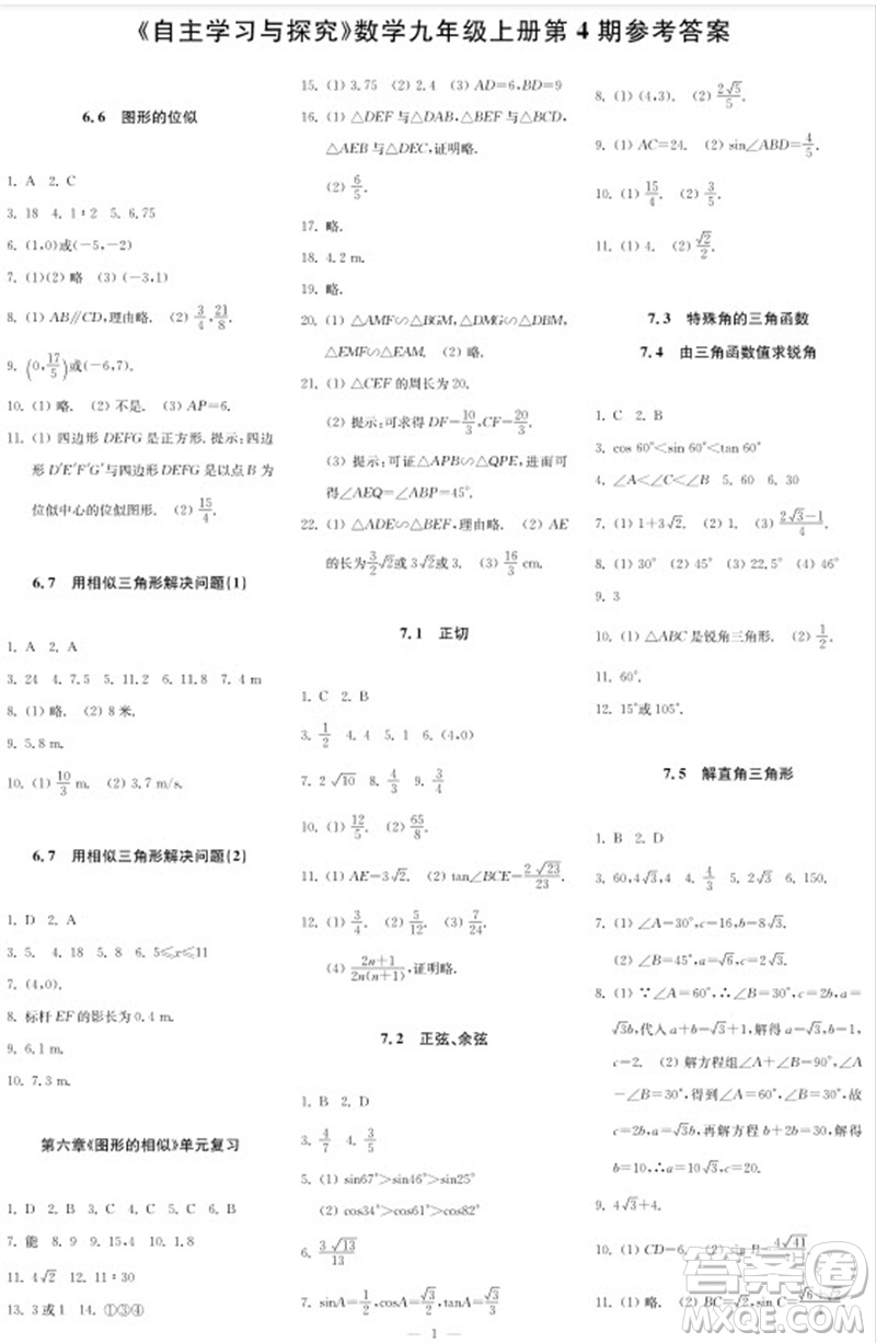 2023年秋時(shí)代學(xué)習(xí)報(bào)自主學(xué)習(xí)與探究九年級(jí)數(shù)學(xué)上冊(cè)第4期參考答案