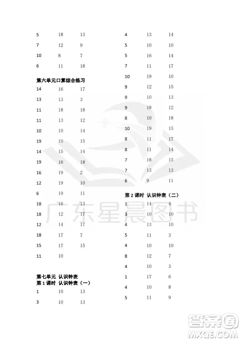 吉林出版集團(tuán)股份有限公司2023年秋小學(xué)數(shù)學(xué)口算速算心算一年級上冊人教版參考答案
