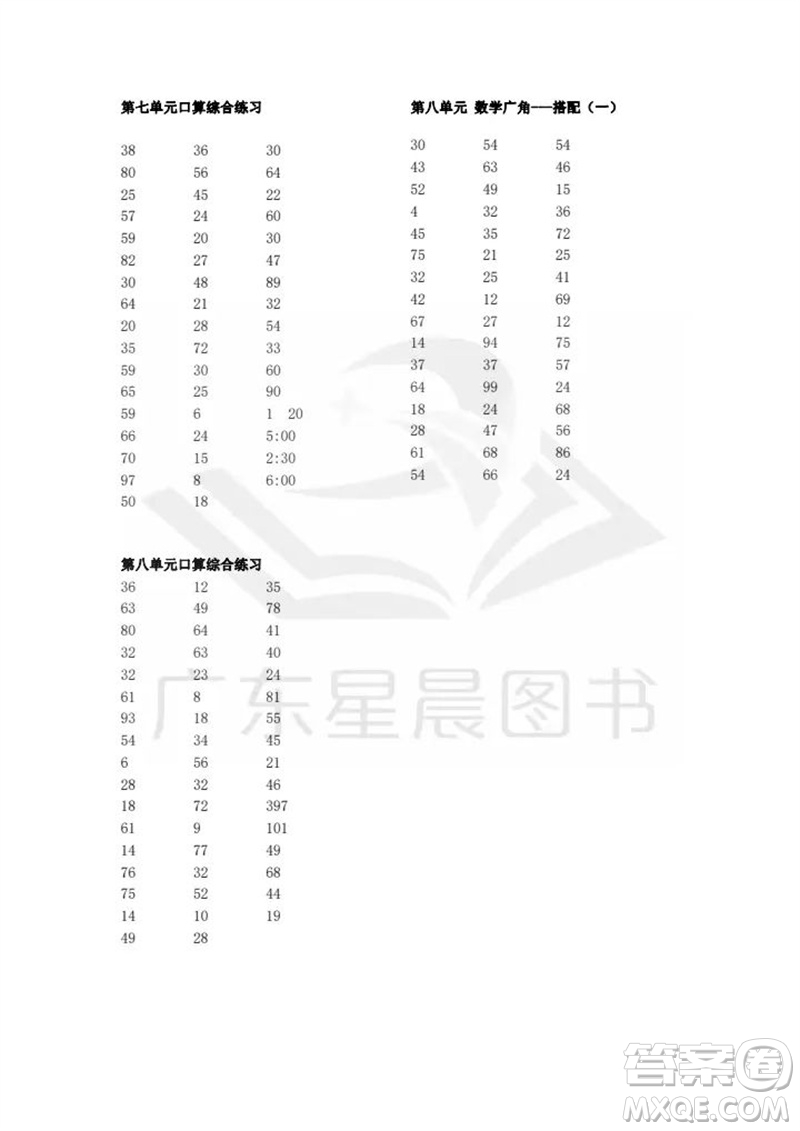 吉林出版集團股份有限公司2023年秋小學(xué)數(shù)學(xué)口算速算心算二年級上冊人教版參考答案