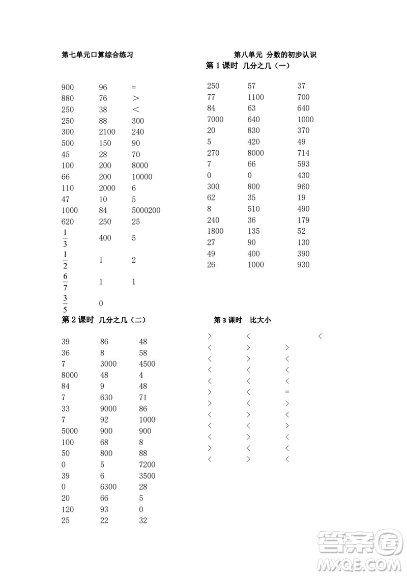 吉林出版集團(tuán)股份有限公司2023年秋小學(xué)數(shù)學(xué)口算速算心算三年級(jí)上冊人教版參考答案