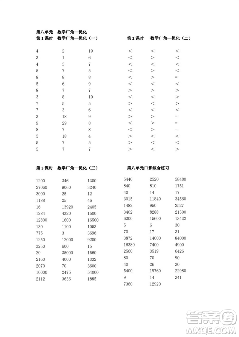 吉林出版集團(tuán)股份有限公司2023年秋小學(xué)數(shù)學(xué)口算速算心算四年級上冊人教版參考答案