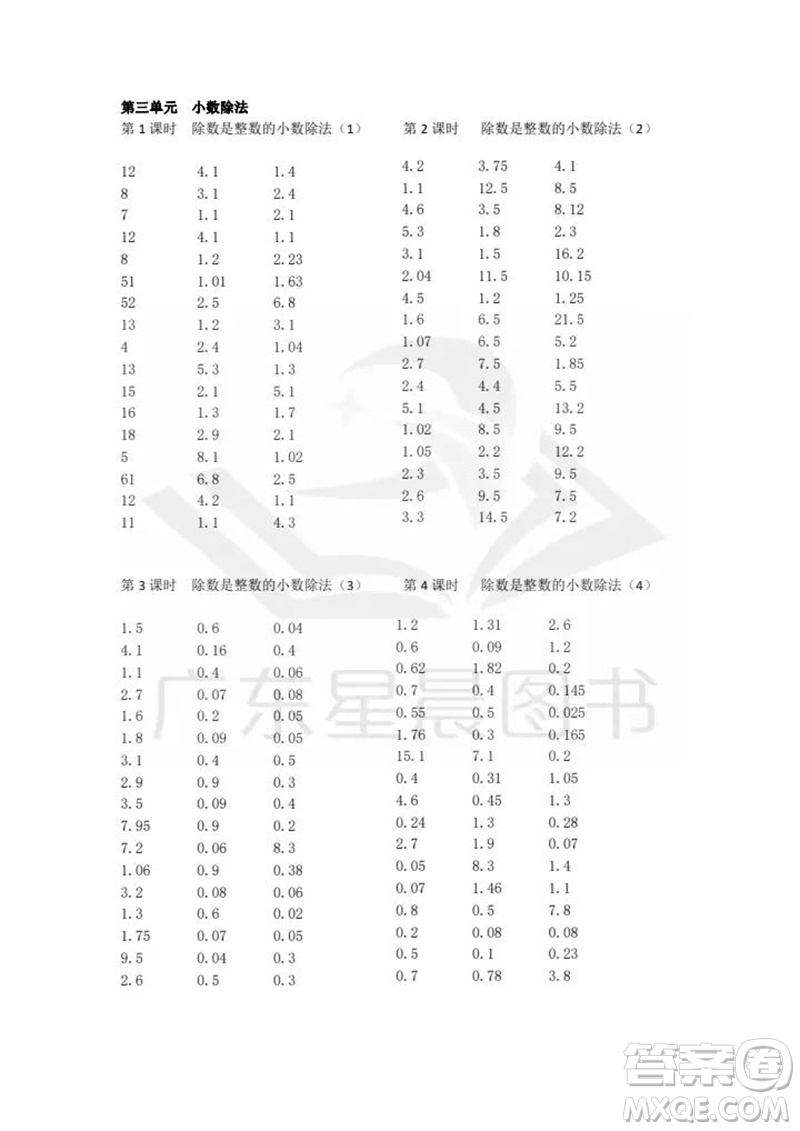 吉林出版集團股份有限公司2023年秋小學數學口算速算心算五年級上冊人教版參考答案
