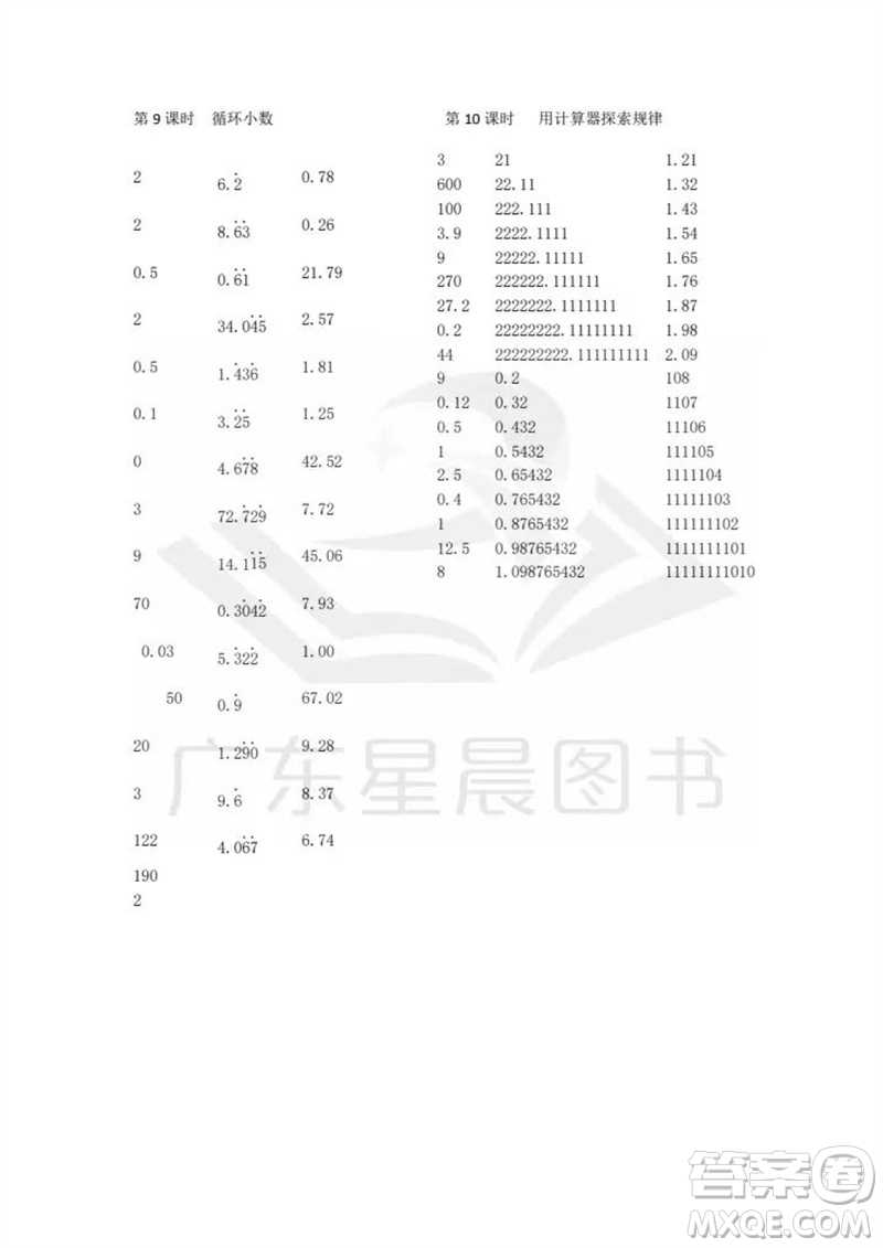 吉林出版集團股份有限公司2023年秋小學數學口算速算心算五年級上冊人教版參考答案